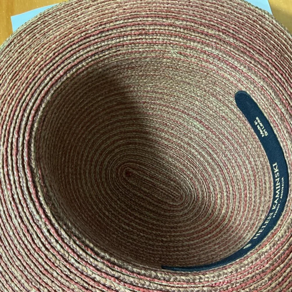 Helen Kaminski Brown Tan Rose 100% Raffia Cloche Bucket Sun Hat